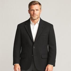 100% Camel Hair Blazer 42R Black Two-Button Jacket Coat Luxury Casual Classic